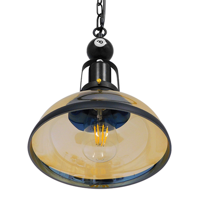 GloboStar® BILLIARD 00971 Vintage Κρεμαστό Φωτιστικό Καμπάνα Μονόφωτο 1 x E27 IP20 Mαύρο Μέταλλο με Μελί Γυαλί - Μ25 x Π25 x Υ29cm