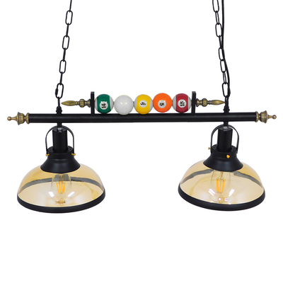 GloboStar® BILLIARD 00972 Vintage Κρεμαστό Φωτιστικό Καμπάνα Δίφωτο 2 x E27 IP20 Mαύρο Μέταλλο με Μελί Γυαλί - Μ71 x Π25 x Υ30cm