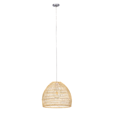GloboStar® MALIBU 00973 Boho Κρεμαστό Φωτιστικό Πλέγμα Μονόφωτο 1 x E27 IP20 Μπεζ Ξύλο - Μ40 x Π40 x Υ35cm
