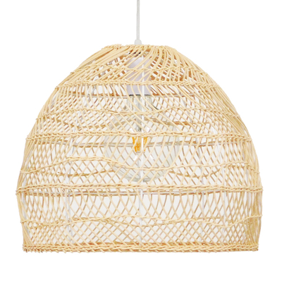 GloboStar® MALIBU 00973 Boho Κρεμαστό Φωτιστικό Πλέγμα Μονόφωτο 1 x E27 IP20 Μπεζ Ξύλο - Μ40 x Π40 x Υ35cm