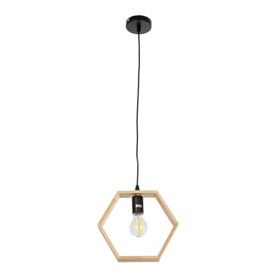 GloboStar® ELISE 01429 Μοντέρνο Κρεμαστό Φωτιστικό Οροφής Μονόφωτο 1 x E27 IP20 Μπεζ Ξύλο - Μ26 x Π8 x Υ25cm