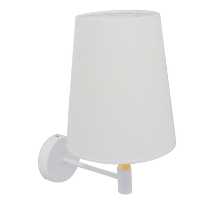 GloboStar® LYDFORD 01433 Μοντέρνο Επιτοίχιο Φωτιστικό Απλίκα Μονόφωτο 1 x E27 IP20 Λευκό Ύφασμα, Λευκό Μέταλλο με Μπέζ Ξύλο - Μ20 x Π28 x Υ36cm