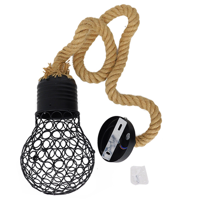 GloboStar® URBAN 01521 Vintage Κρεμαστό Φωτιστικό Πλέγμα Μονόφωτο 1 x E27 IP20 Μαύρο Μέταλλο με Μπεζ Σχοινί - Μ15 x Π15 x Υ25cm