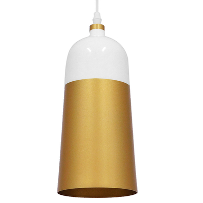 GloboStar® PALAZZO 01524 Μοντέρνο Κρεμαστό Φωτιστικό Καμπάνα Μονόφωτο 1 x E27 IP20 Λευκό & Χρυσό Μέταλλο - Μ14 x Π14 x Υ34cm