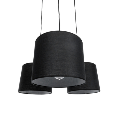 GloboStar® RAMSON 01525 Μοντέρνο Κρεμαστό Φωτιστικό Καπέλο Τρίφωτο 3 x E27 IP20 Μαύρο Ύφασμα με Μπεζ Ξύλο - Μ65 x Π65 x Υ20cm