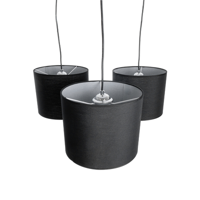 GloboStar® RAMSON 01525 Μοντέρνο Κρεμαστό Φωτιστικό Καπέλο Τρίφωτο 3 x E27 IP20 Μαύρο Ύφασμα με Μπεζ Ξύλο - Μ65 x Π65 x Υ20cm