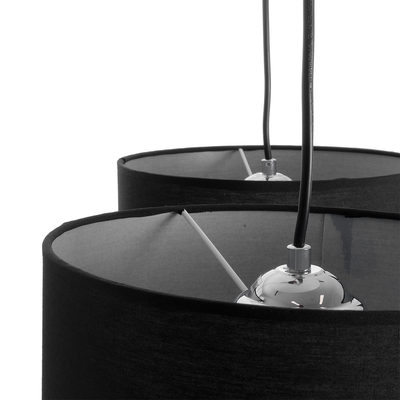 GloboStar® RAMSON 01525 Μοντέρνο Κρεμαστό Φωτιστικό Καπέλο Τρίφωτο 3 x E27 IP20 Μαύρο Ύφασμα με Μπεζ Ξύλο - Μ65 x Π65 x Υ20cm