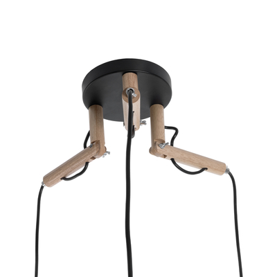 GloboStar® RAMSON 01525 Μοντέρνο Κρεμαστό Φωτιστικό Καπέλο Τρίφωτο 3 x E27 IP20 Μαύρο Ύφασμα με Μπεζ Ξύλο - Μ65 x Π65 x Υ20cm