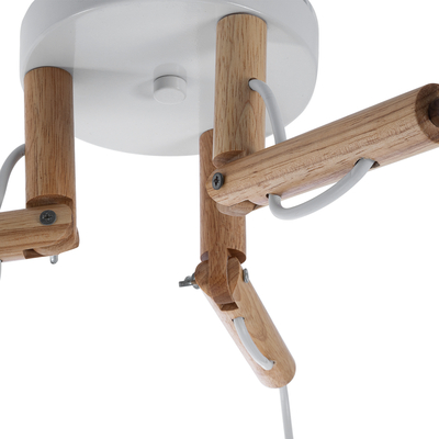 GloboStar® RAMSON 01526 Μοντέρνο Κρεμαστό Φωτιστικό Καπέλο Τρίφωτο 3 x E27 IP20 Λευκό Ύφασμα με Μπεζ Ξύλο - Μ65 x Π65 x Υ20cm