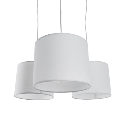 GloboStar® RAMSON 01526 Μοντέρνο Κρεμαστό Φωτιστικό Καπέλο Τρίφωτο 3 x E27 IP20 Λευκό Ύφασμα με Μπεζ Ξύλο - Μ65 x Π65 x Υ20cm