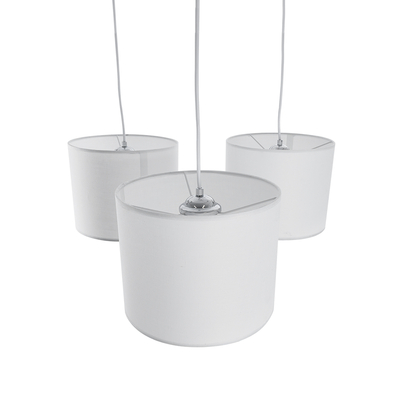 GloboStar® RAMSON 01526 Μοντέρνο Κρεμαστό Φωτιστικό Καπέλο Τρίφωτο 3 x E27 IP20 Λευκό Ύφασμα με Μπεζ Ξύλο - Μ65 x Π65 x Υ20cm