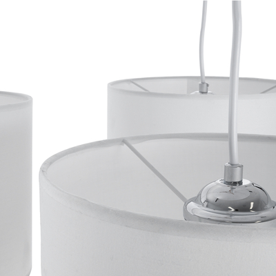 GloboStar® RAMSON 01526 Μοντέρνο Κρεμαστό Φωτιστικό Καπέλο Τρίφωτο 3 x E27 IP20 Λευκό Ύφασμα με Μπεζ Ξύλο - Μ65 x Π65 x Υ20cm