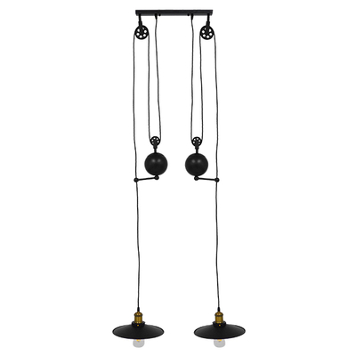 GloboStar® CARILO 01550 Vintage Κρεμαστό Φωτιστικό Ανάρτηση Δίφωτο 2 x E27 IP20 Μαύρο & Χρυσό Μέταλλο - Μ72 x Π26 x Υ120cm