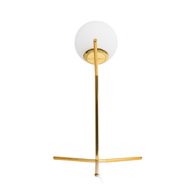 GloboStar® ELFIS GOLD 01551 Μοντέρνο Επιτραπέζιο Φωτιστικό Πορτατίφ Μονόφωτο 1 x E27 Χρυσό Μεταλλικό με Λευκό Γυαλί Μπάλα Φ15 x Υ53cm