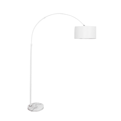 GloboStar® IMPERIAL 01588 Μοντέρνο Επιδαπέδιο Φωτιστικό Μονόφωτο 1 x E27 IP20 Λευκό Μέταλλο, Λευκό Ύφασμα με Γκρι Μάρμαρο - Μ34 x Π34 x Υ172cm