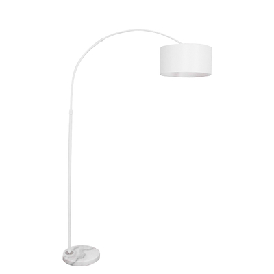 GloboStar® IMPERIAL 01588 Μοντέρνο Επιδαπέδιο Φωτιστικό Μονόφωτο 1 x E27 IP20 Λευκό Μέταλλο, Λευκό Ύφασμα με Γκρι Μάρμαρο - Μ34 x Π34 x Υ172cm