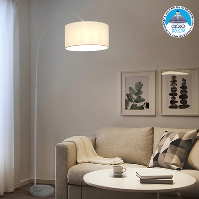 GloboStar® IMPERIAL 01588 Μοντέρνο Επιδαπέδιο Φωτιστικό Μονόφωτο 1 x E27 IP20 Λευκό Μέταλλο, Λευκό Ύφασμα με Γκρι Μάρμαρο - Μ34 x Π34 x Υ172cm