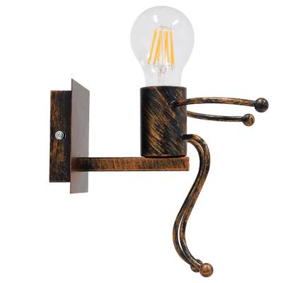 GloboStar® LITTLE MAN 01592 Μοντέρνο Επιτοίχιο Φωτιστικό Απλίκα Μονόφωτο 1 x E27 IP20 Χάλκινο Μέταλλο - Μ12 x Π19 x Υ17cm