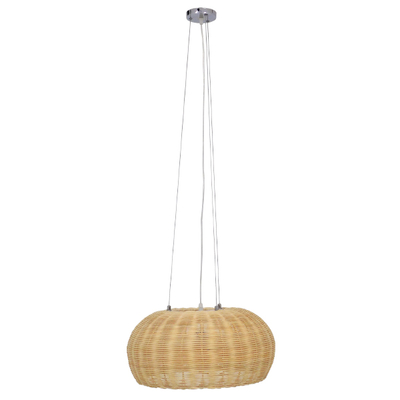 GloboStar® DE LA MER 01624 Boho Κρεμαστό Φωτιστικό Καμπάνα Τρίφωτο 3 x E27 IP20 Μπεζ Ξύλο - Μ45 x Π45 x Υ24cm