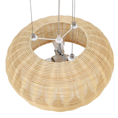 GloboStar® DE LA MER 01624 Boho Κρεμαστό Φωτιστικό Καμπάνα Τρίφωτο 3 x E27 IP20 Μπεζ Ξύλο - Μ45 x Π45 x Υ24cm