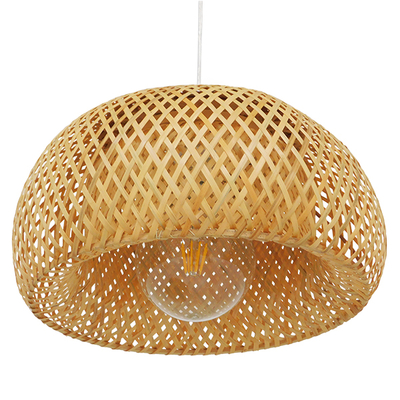GloboStar® SAN TROPEZ 01626 Boho Κρεμαστό Φωτιστικό Πλέγμα Μονόφωτο 1 x E27 IP20 Μπεζ Ξύλο - Μ38 x Π38 x Υ22cm