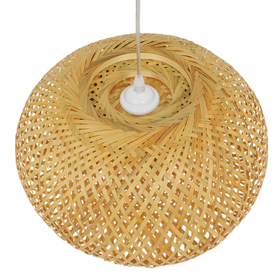 GloboStar® SAN TROPEZ 01626 Boho Κρεμαστό Φωτιστικό Πλέγμα Μονόφωτο 1 x E27 IP20 Μπεζ Ξύλο - Μ38 x Π38 x Υ22cm