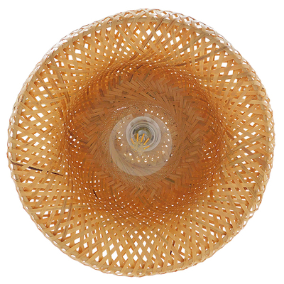 GloboStar® SAN TROPEZ 01626 Boho Κρεμαστό Φωτιστικό Πλέγμα Μονόφωτο 1 x E27 IP20 Μπεζ Ξύλο - Μ38 x Π38 x Υ22cm