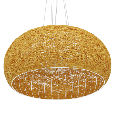 GloboStar® FIJI INCASS 01628 Vintage Κρεμαστό Φωτιστικό Καμπάνα Πολύφωτο 5 x E27 IP20 Μπέζ Rattan - Μ60 x Π60 x Υ29cm