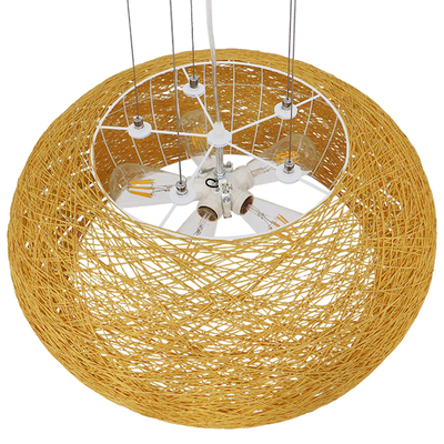 GloboStar® FIJI INCASS 01628 Vintage Κρεμαστό Φωτιστικό Καμπάνα Πολύφωτο 5 x E27 IP20 Μπέζ Rattan - Μ60 x Π60 x Υ29cm