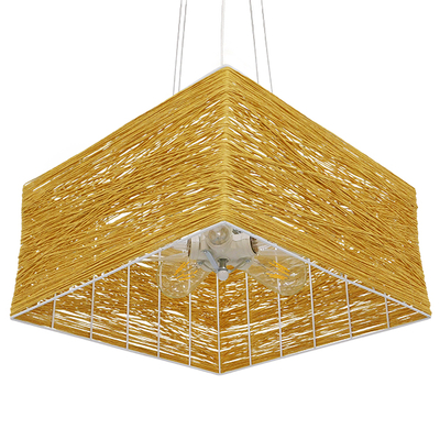 GloboStar® INCASS 01629 Vintage Κρεμαστό Φωτιστικό Ανάρτηση Πολύφωτο 5 x E27 IP20 Μπεζ Rattan - Μ40 x Π40 x Υ22.5cm