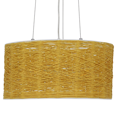 GloboStar® INCASS 01630 Vintage Κρεμαστό Φωτιστικό Καπέλο Τρίφωτο 3 x E27 IP20 Μπεζ Rattan - Μ40 x Π40 x Υ22cm