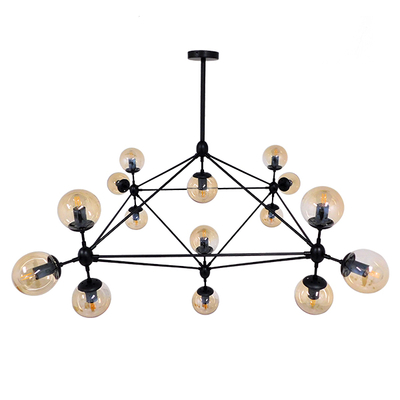 GloboStar® SENTINEL 01637 Μοντέρνο Φωτιστικό Οροφής Πλέγμα Πολύφωτο 15 x E27 IP20 Μαύρο Μέταλλο με μελί Γυαλί - Μ150 x Π150 x Υ115cm