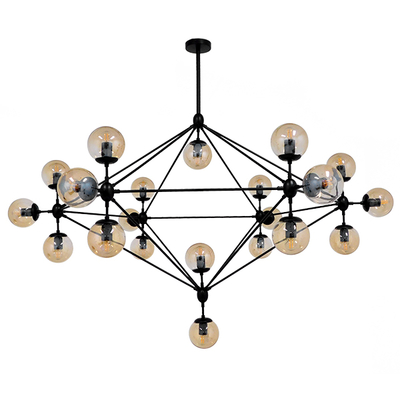 GloboStar® SENTINEL 01638 Μοντέρνο Φωτιστικό Οροφής Πλέγμα Πολύφωτο 21 x E27 IP20 Μαύρο Μέταλλο με μελί Γυαλί - Μ170 x Π170 x Υ136cm