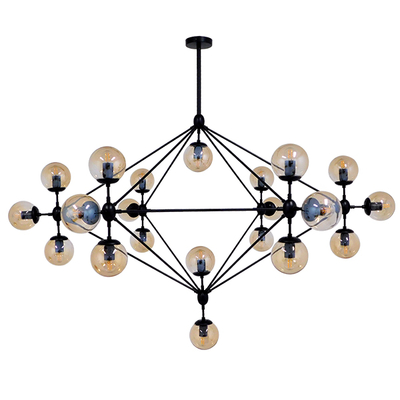 GloboStar® SENTINEL 01638 Μοντέρνο Φωτιστικό Οροφής Πλέγμα Πολύφωτο 21 x E27 IP20 Μαύρο Μέταλλο με μελί Γυαλί - Μ170 x Π170 x Υ136cm