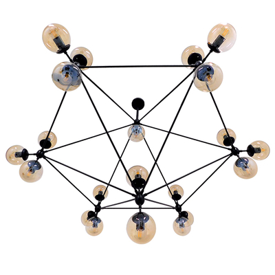 GloboStar® SENTINEL 01638 Μοντέρνο Φωτιστικό Οροφής Πλέγμα Πολύφωτο 21 x E27 IP20 Μαύρο Μέταλλο με μελί Γυαλί - Μ170 x Π170 x Υ136cm