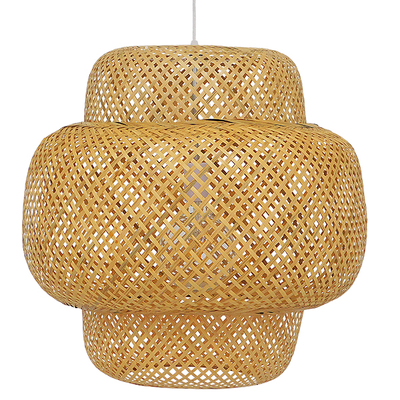 GloboStar® MALDIVES 01657 Boho Κρεμαστό Φωτιστικό Πλέγμα Μονόφωτο 1 x E27 IP20 Μπεζ Ξύλο - Μ56 x Π56 x Υ54cm