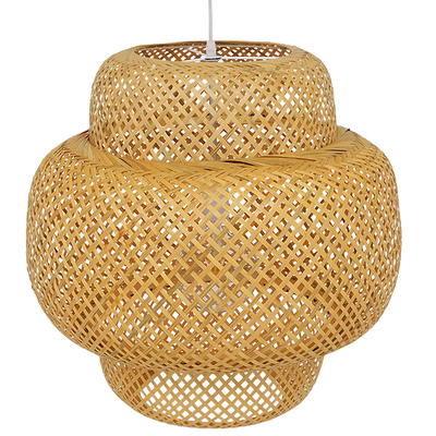 GloboStar® MALDIVES 01657 Boho Κρεμαστό Φωτιστικό Πλέγμα Μονόφωτο 1 x E27 IP20 Μπεζ Ξύλο - Μ56 x Π56 x Υ54cm