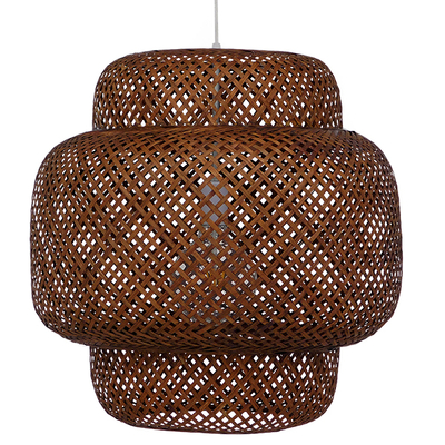GloboStar® MALDIVES 01658 Boho Κρεμαστό Φωτιστικό Πλέγμα Μονόφωτο 1 x E27 IP20 Καφέ Ξύλο - Μ56 x Π56 x Υ54cm