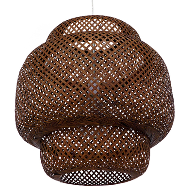 GloboStar® MALDIVES 01658 Boho Κρεμαστό Φωτιστικό Πλέγμα Μονόφωτο 1 x E27 IP20 Καφέ Ξύλο - Μ56 x Π56 x Υ54cm