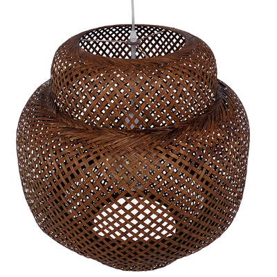 GloboStar® MALDIVES 01658 Boho Κρεμαστό Φωτιστικό Πλέγμα Μονόφωτο 1 x E27 IP20 Καφέ Ξύλο - Μ56 x Π56 x Υ54cm