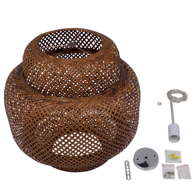 GloboStar® MALDIVES 01658 Boho Κρεμαστό Φωτιστικό Πλέγμα Μονόφωτο 1 x E27 IP20 Καφέ Ξύλο - Μ56 x Π56 x Υ54cm