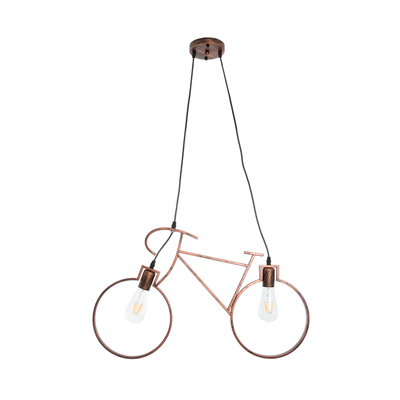 GloboStar® BIKE 00868 Vintage Κρεμαστό Φωτιστικό Φιγούρα Δίφωτο 2 x E27 IP20 Χάλκινο Μέταλλο - Μ67 x Π3.5 x Υ41cm