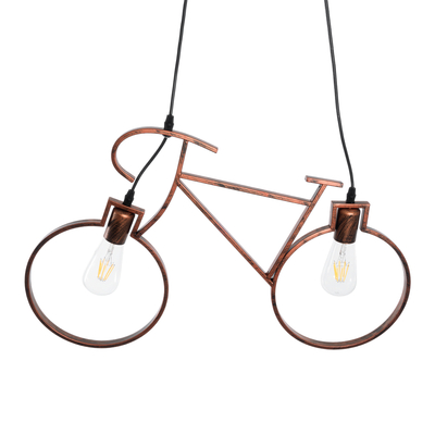 GloboStar® BIKE 00868 Vintage Κρεμαστό Φωτιστικό Φιγούρα Δίφωτο 2 x E27 IP20 Χάλκινο Μέταλλο - Μ67 x Π3.5 x Υ41cm