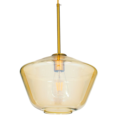 GloboStar® AMARIS 00870 Μοντέρνο Κρεμαστό Φωτιστικό Ανάρτηση Μονόφωτο 1 x E27 IP20 Μελί Γυαλί με Χρυσό Μέταλλο - Μ30 x Π30 x Y22cm