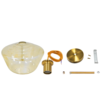 GloboStar® AMARIS 00870 Μοντέρνο Κρεμαστό Φωτιστικό Ανάρτηση Μονόφωτο 1 x E27 IP20 Μελί Γυαλί με Χρυσό Μέταλλο - Μ30 x Π30 x Y22cm