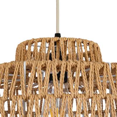 GloboStar® JENSON 00909 Boho Κρεμαστό Φωτιστικό Πλέγμα Μονόφωτο 1 x E27 IP20 Μπεζ Σχοινί - Μ33 x Π33 x Y35cm