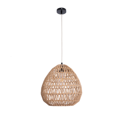 GloboStar® JENSON 00911 Boho Κρεμαστό Φωτιστικό Πλέγμα Μονόφωτο 1 x E27 IP20 Μπεζ Σχοινί - Μ36 x Π36 x Y30cm