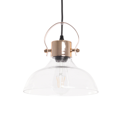 GloboStar® JAVER 00933 Vintage Κρεμαστό Φωτιστικό Καμπάνα Μονόφωτο 1 x E27 IP20 Διάφανο Γυαλί με Χάλκινο Μέταλλο - Μ24.5 x Π24.5 x Υ25cm