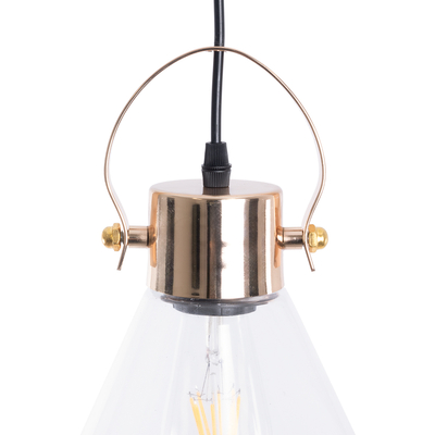 GloboStar® JAVER 00935 Vintage Κρεμαστό Φωτιστικό Καμπάνα Μονόφωτο 1 x E27 IP20 Διάφανο Γυαλί με Χάλκινο Μέταλλο - Μ19 x Π19 x Υ25cm