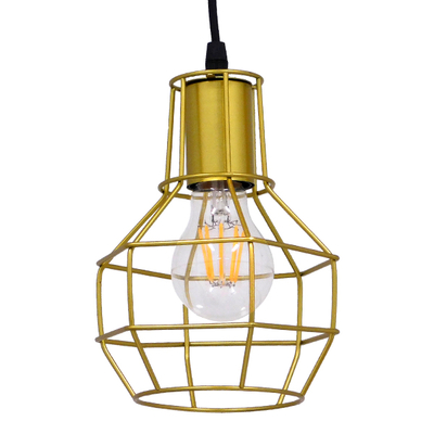 GloboStar® CAGE 00950 Vintage Κρεμαστό Φωτιστικό Πλέγμα Μονόφωτο 1 x E27 IP20 Χρυσό Μέταλλο - Μ15 x Π15 x Y22cm